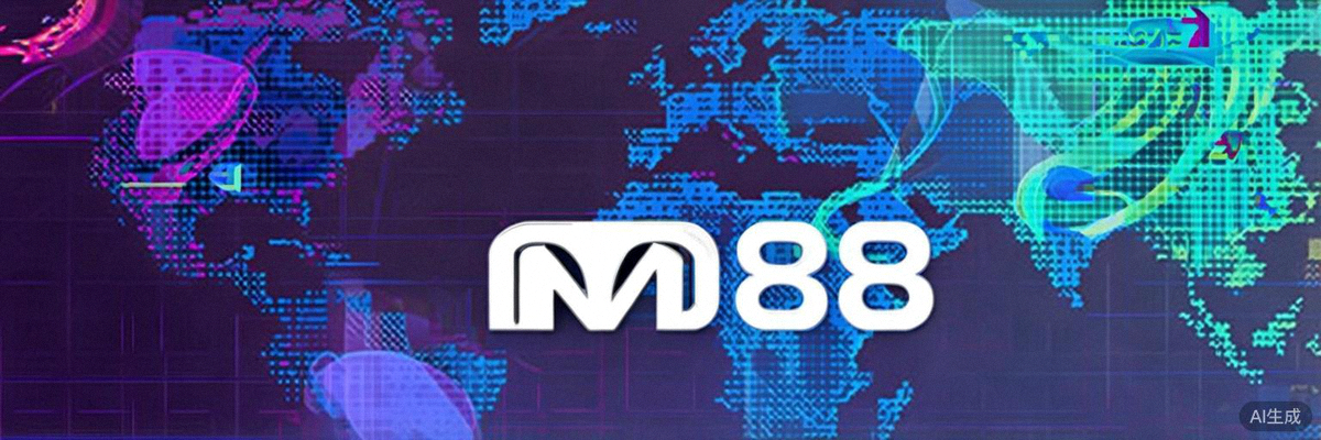 Banner utama halaman link alternatif M88 dengan ilustrasi koneksi global dan logo M88