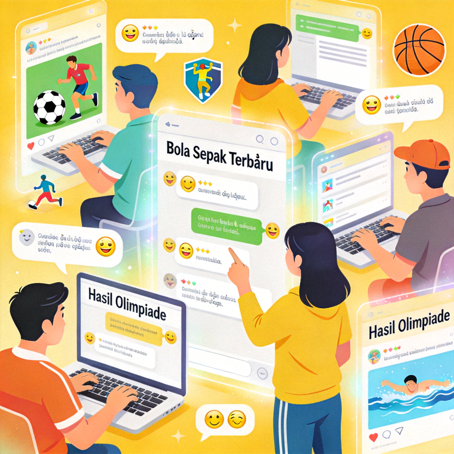 Ilustrasi komunitas online penggemar olahraga berdiskusi di forum