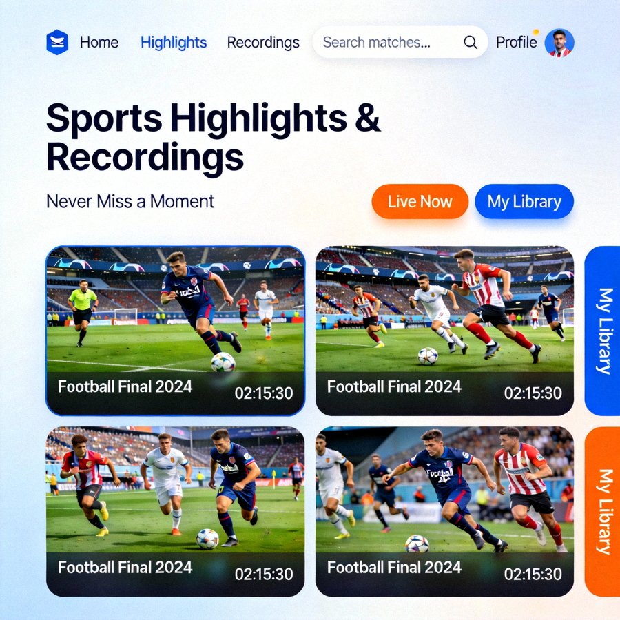 Tampilan layanan streaming highlight dan rekaman pertandingan olahraga