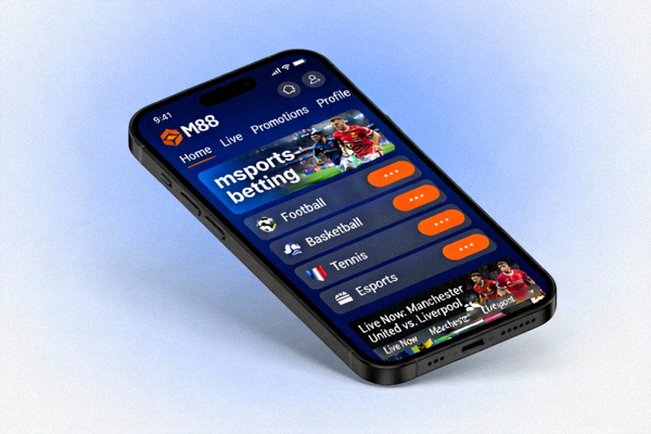 M88 mobile application displaying msports betting options on a smartphone screen