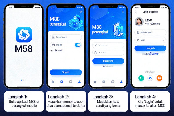 Ilustrasi langkah-langkah login M88 melalui perangkat mobile