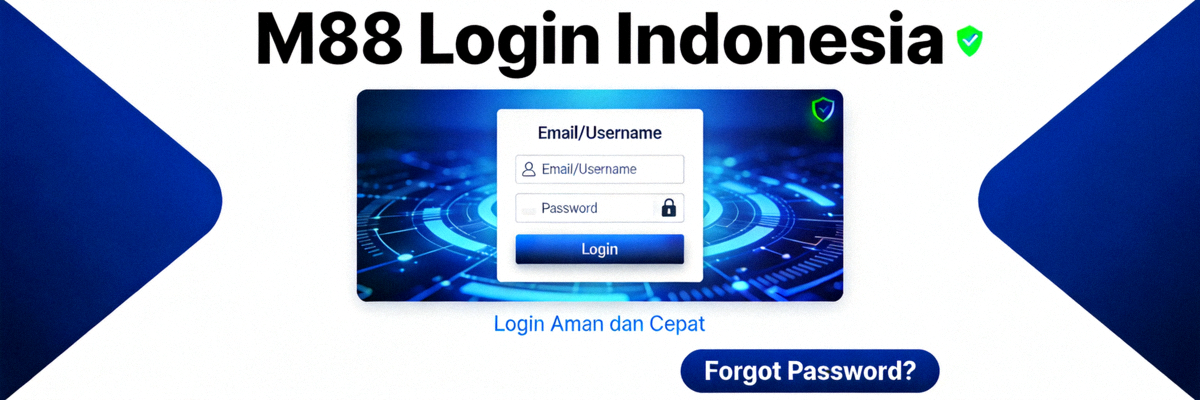 Banner utama M88 Login Indonesia dengan tampilan antarmuka platform yang modern dan aman
