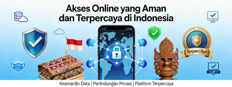 Ilustrasi grafis tentang akses online yang aman dan terpercaya di Indonesia